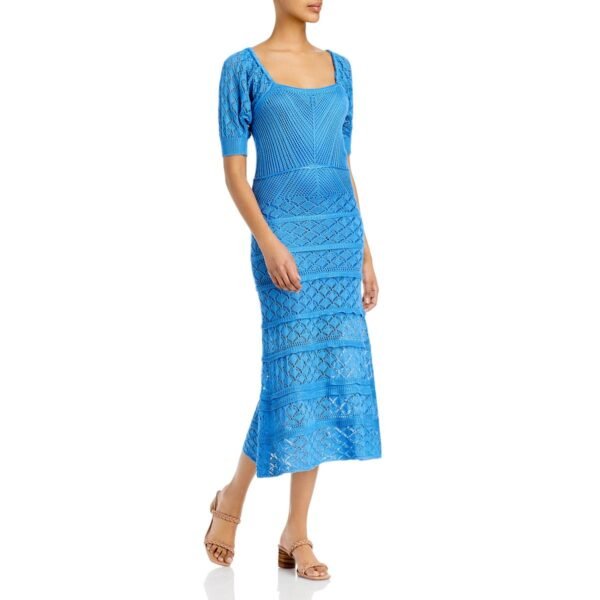 Aqua Womens Crochet Ruffled Midi Dress